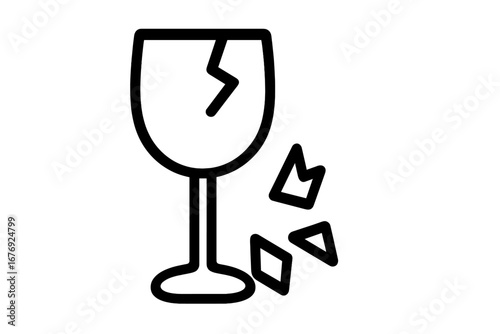 Fragile symbol with broken wine glass icon. Handle with care sign for packaging and shipping. Logistics warning label for delicate cargo. Vector illustration for package safety.