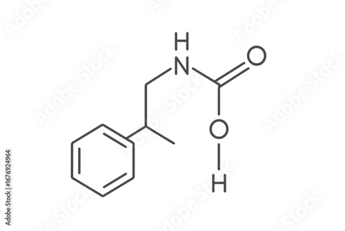 Benzylglycine chemical structure vector illustration. Editable thin line sketch. Organic amino acid molecular formula, laboratory chemistry molecule icon, transparent background. Science education.