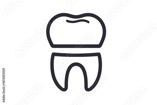 Dental crown line icon. Tooth implant, veneer, dental prosthesis concept. Stomatology, oral care, dentistry symbol. Minimalist medical logo for clinic, web, app, graphic design.