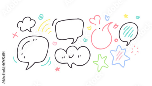 Colorful Hand Drawn Speech Bubbles and Shapes communication