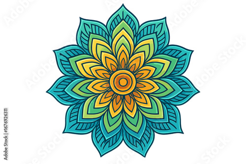 Lotus flower mandala vector illustration for yoga and meditation. Colorful spiritual ornament. Sacred geometry floral pattern. Indian ethnic decorative design for wellness.
