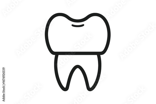 Dental crown line icon. Tooth implant, prosthesis pictogram. Dentistry stomatology vector symbol. Oral health care, hygiene concept. Simple medical restoration illustration.