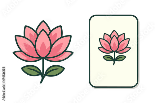 Lotus flower logo icon and business card design template set. Vector illustration for corporate identity. For spa, yoga, wellness, beauty salon, meditation, spiritual brand.