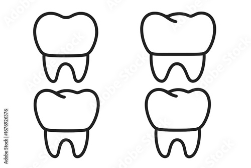 Dental crown icon set. Linear tooth sign for graphic design. Vector illustration for web and apps. Oral care, stomatology concept. Healthy teeth symbol collection.