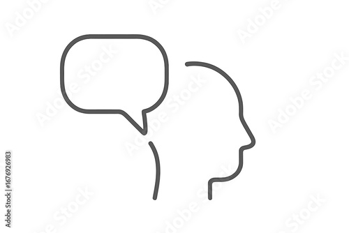 Minimalist Speech Bubble and Head Outline Symbol for Communication, Conversation, Social Interaction, Web and App UI, Banner, Social Network, Discussion, Transparent Background Vector Illustration