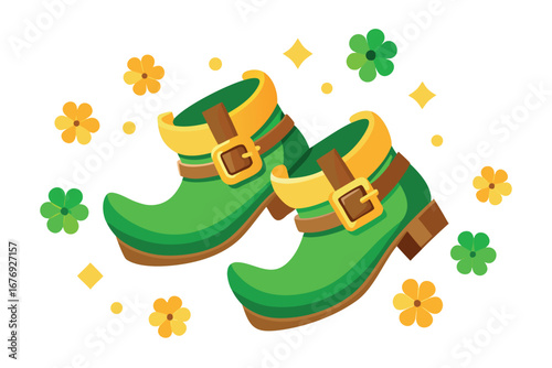 A pair of leprechaun boots with gold buckles