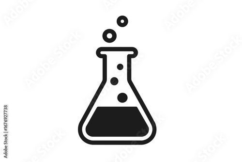Laboratory flask icon, minimalistic beaker symbol, science experiment vector, chemistry lab glassware illustration, education, research, web app, banner, social media, transparent background