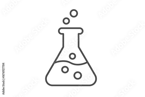 Laboratory Flask Icon Minimalist Outline. Chemistry Experiment Science Symbol. Vector Line Drawing. Education Lab Equipment. Glassware Flask Illustration. Modern Web Graphic Design Element.