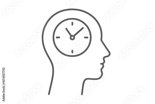 Circadian Rhythm Mental Clock Icon. Linear Head Silhouette with Clock Inside. Time Management, Productivity Mindset, Biological Inner Timing, Brain Function, Routine Concept, Minimal Vector Art