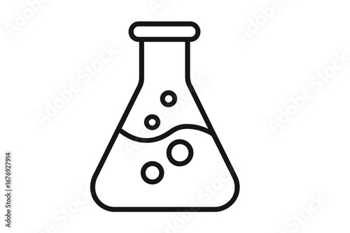 Laboratory flask outline vector icon. Chemistry science beaker symbol. Clean Erlenmeyer conical flask illustration for web design, educational apps, posters, laboratory labels, transparent background