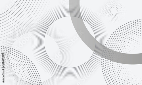 Abstract white background with black circle rings - Dots dynamic abstract background - Geometric template modern style vector illustration for website landing page, banner, mobile apps, seminar