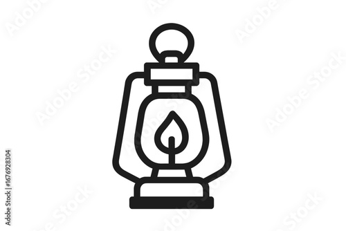 Minimalistic Kerosene Lantern Outline Icon for Web and Graphic Design, Apps, Banners, Social Media, Vintage Oil Lamp Vector Illustration Transparent Background Retro Lighting Concept