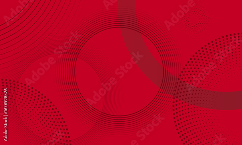 Abstract red background with black circle rings - Dots dynamic abstract background - Geometric template modern style vector illustration for website landing page, banner, mobile apps, seminar