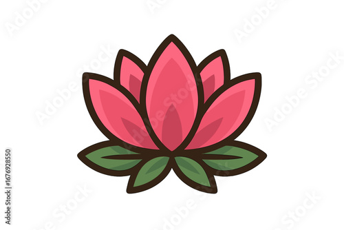 Pink lotus flower vector logo. Symbol for yoga, spa, beauty salon, wellness, and meditation. Natural floral icon for cosmetics. Feminine zen plant illustration.