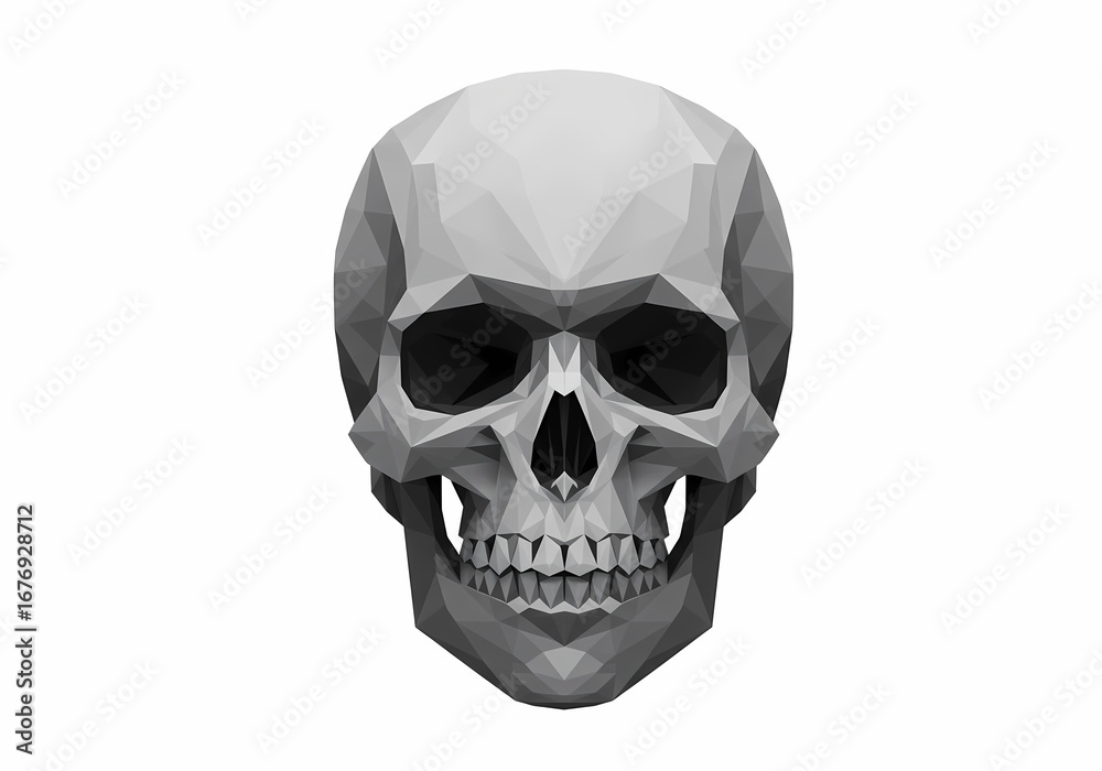Fototapeta premium Low-poly skull design in grayscale for abstract Halloween theme 
