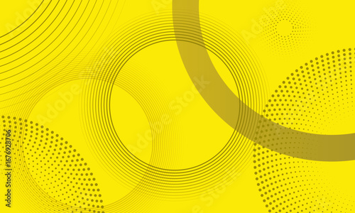 Abstract yellow background with black circle rings - Dots dynamic abstract background - Geometric template modern style vector illustration for website landing page, banner, mobile apps, seminar
