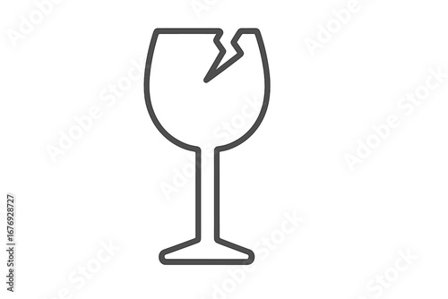 Broken wine glass icon, fragile symbol, delicate glassware illustration for graphics and apps, transparent background, vector cartoon style, safety and handle with care concept