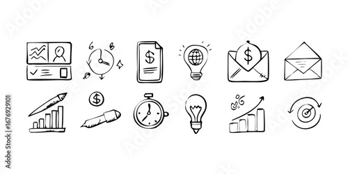 Hand drawn business icons finance money