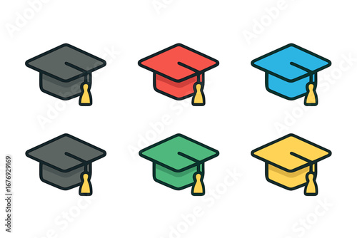 Simple Linear Filled Color Icon of Square Academic Cap, Graduation Hat Vector Symbol for Web Design, Apps, Banners, Social Media, Education, and Graphic Projects