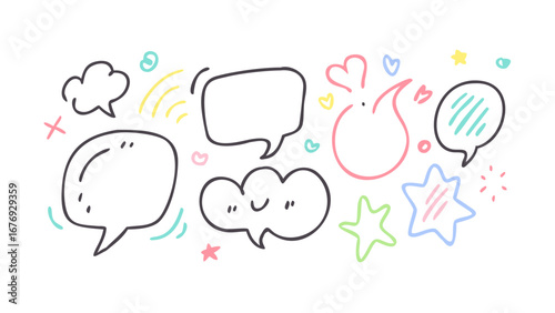 Hand drawn colorful speech bubbles and shapes thought bubbles