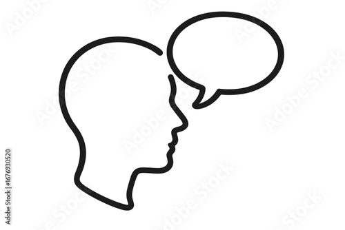 Human Head Silhouette with Speech Bubble Outline, Communication Icon, Dialogue Symbol for Web Design, App User Interface, Social Media, Marketing, Messaging, Editable Vector Clipart