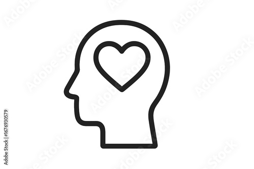Heart in head silhouette icon. Concept of being in love, feelings, emotions, romance. Psychology, mental health, positive thinking, empathy, compassion, self-love. Vector logo.