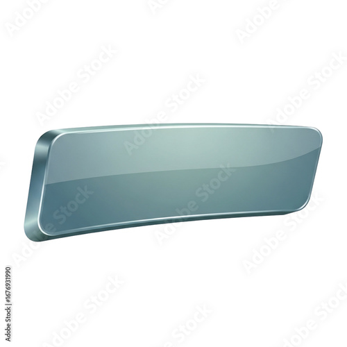 Blank glossy rectangular button with metallic frame 3D illustration.