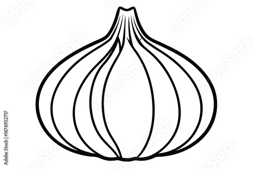 Simple Black and White Outline Drawing of a Garlic Bulb Illustration Style