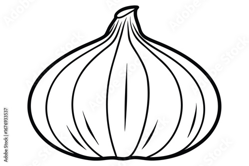 Striking Black and White Illustration Depicting Detailed Garlic Bulb with Distinct Cloves and Stem