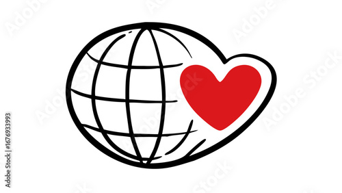 Red heart doodle love symbol