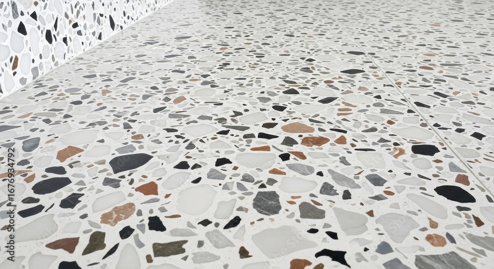 Obraz premium Close-up shot showcases a light terrazzo surface with colorful fragments