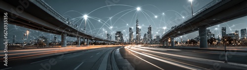 Dazzling city lights, a breathtaking night view of the urban skyline with illuminated bridge