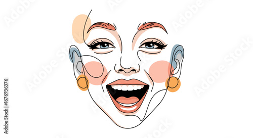 Joyful expression of a beautiful person with eyes wide open and mouth wide open in a smile