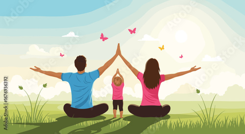 Family practicing yoga outdoors together embracing nature's serene beauty and peaceful harmony