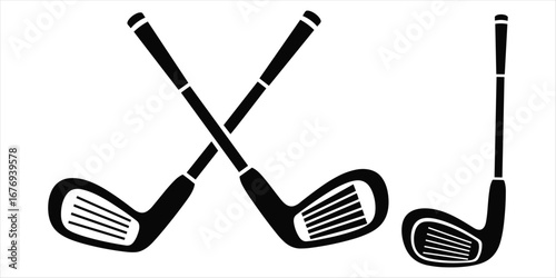 Black golf clubs crossed and standing on white background vector graphic sport sports