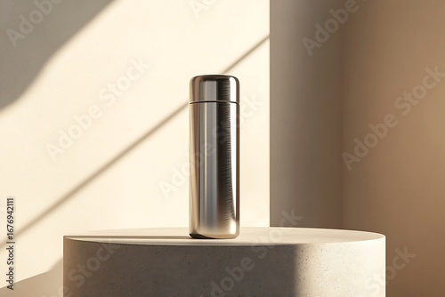 Wallpaper Mural A durable thermos bottle set carefully on a reflective countertop. Torontodigital.ca