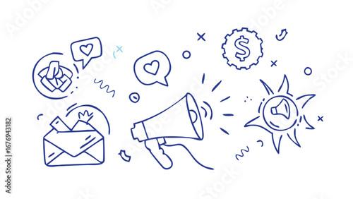 Blue marketing and communication icons social media engagement