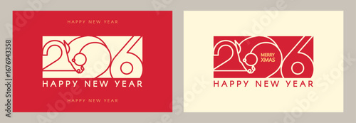 Happy 2026 New Year! Year of the Horse card template set. Text design with horse head.