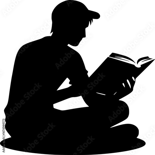 Silhouette of Focused Reader: A person immersed in a world of stories, seen in a silhouette as they focus on the pages of a book. Capturing the beauty of quiet reading