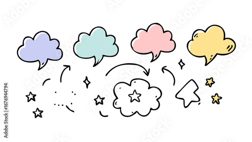 Colorful speech bubbles and stars dialogue communication