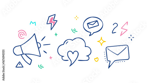 Communication doodles with icons and symbols social media