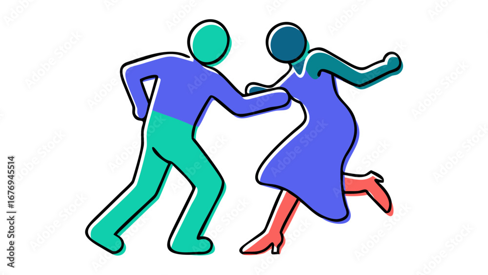 Fototapeta premium Dancing couple in blue and teal people dancing vintage dance