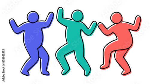 Dancing figures blue teal coral people silhouettes