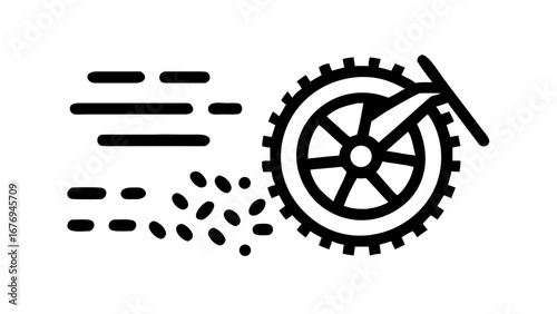 Dirt bike wheel with mud tread and motion lines vector