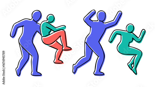 Diverse dancers in motion silhouettes movement