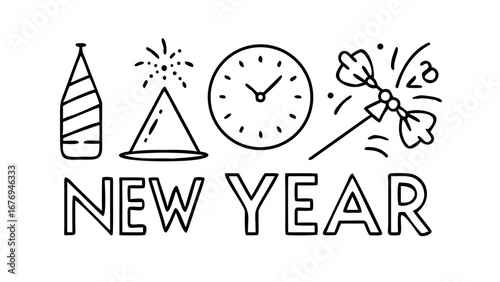 Festive New Year Fireworks Display celebration midnight