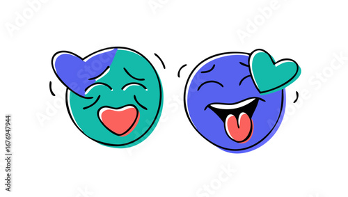 Happy laughing faces with hearts emoji