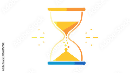 Hourglass with flowing golden sand and blue base time