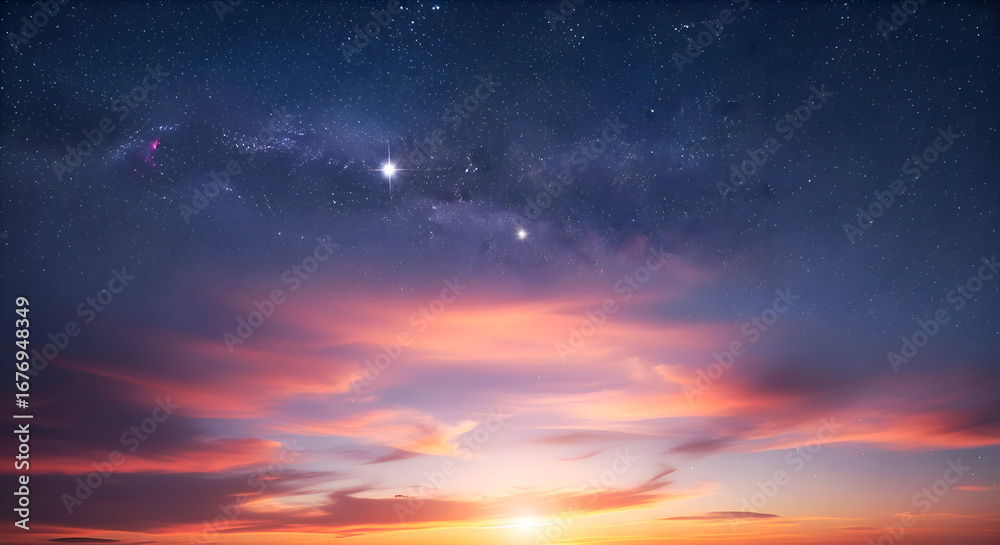 Fototapeta premium Colorful Sunset and Starry Sky Background