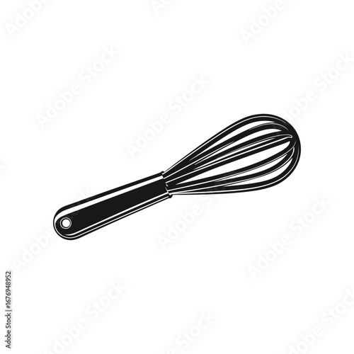 Whisk Utensil: A detailed illustration of a classic whisk, a culinary tool, against a plain background, ready to create fluffy masterpieces in the kitchen.